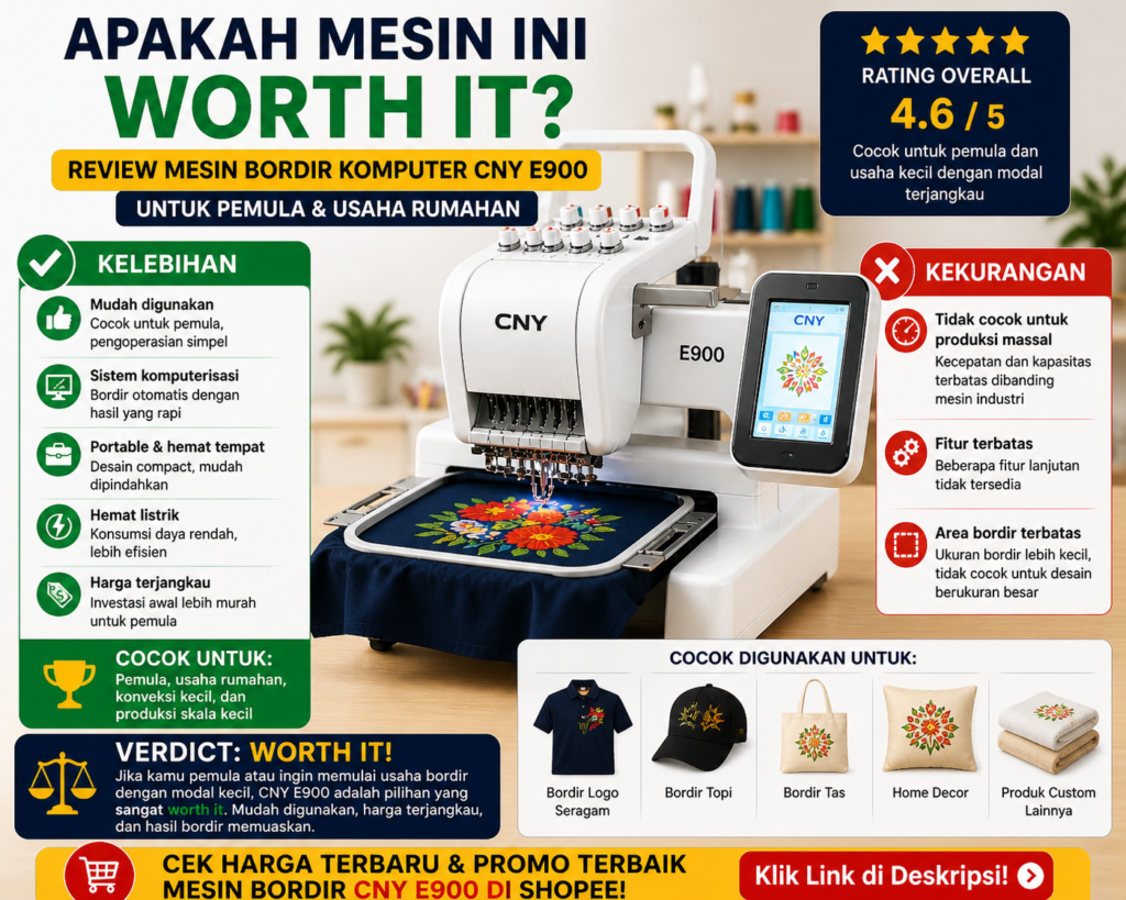 Review mesin bordir komputer CNY E900
