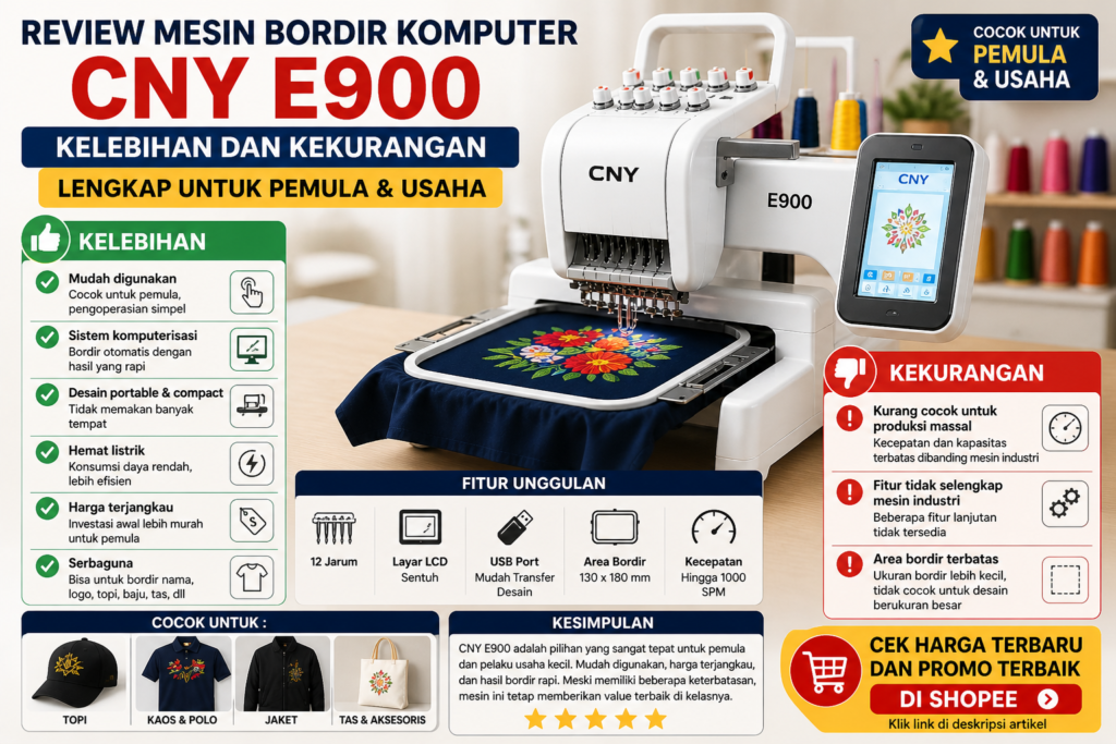 Review Mesin Bordir Komputer CNY E900: Kelebihan dan Kekurangan 