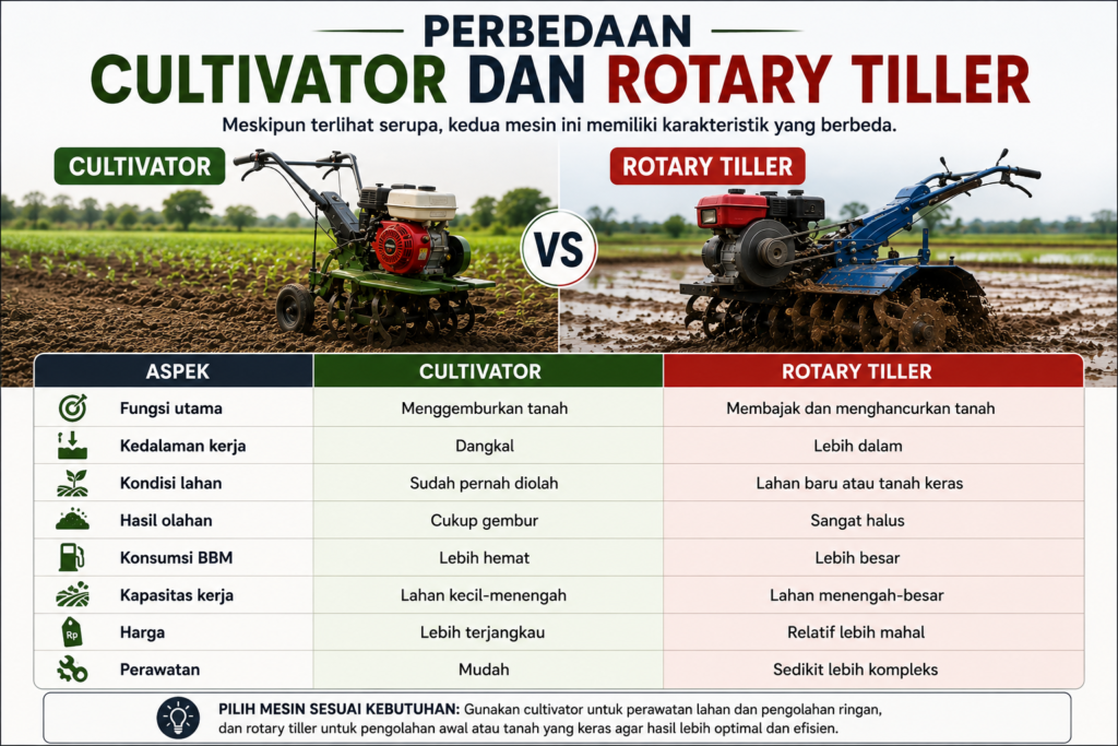 Perbedaan Cultivator dan Rotary Tiller