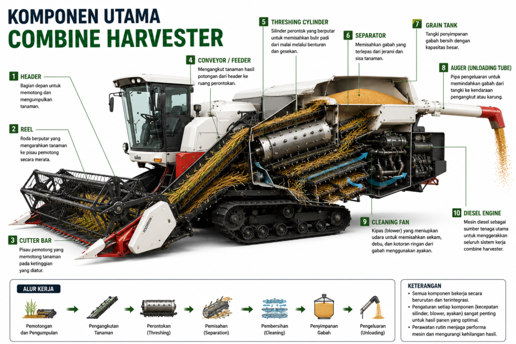 Bagian-bagian utama combine harvester