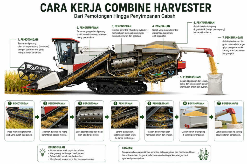 Cara Kerja Combine Harvester