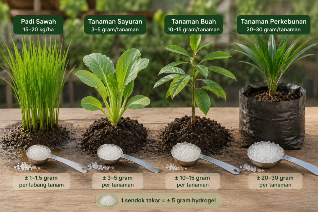 Contoh dosis hydrogel untuk berbagai jenis tanaman
