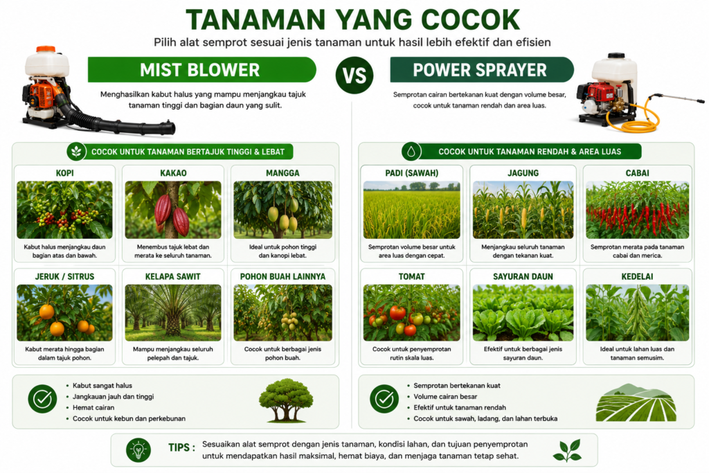 Jenis tanaman yang cocok menggunakan mist blower dan power sprayer