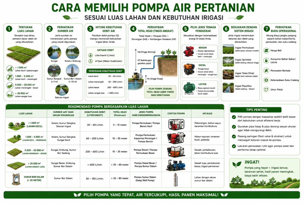 Panduan memilih pompa air berdasarkan luas lahan pertanian