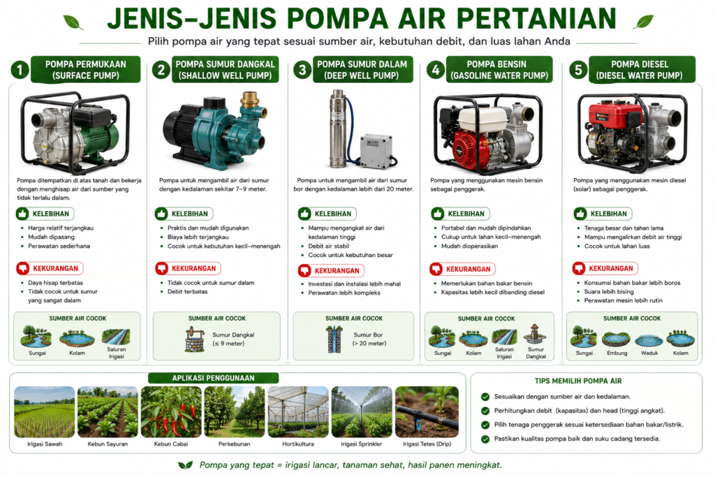 Perbandingan berbagai jenis pompa air pertanian