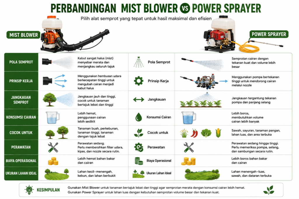 Perbandingan mist blower VS power sprayer berdasarkan fungsi dan penggunaan