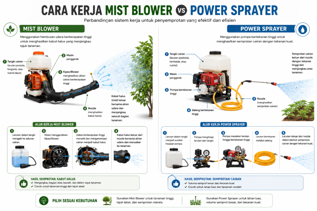 Perbedaan cara kerja mist blower vs power sprayer