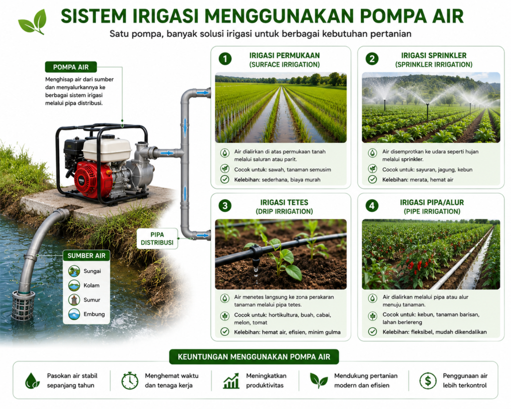 Pompa air mendukung sistem irigasi pertanian