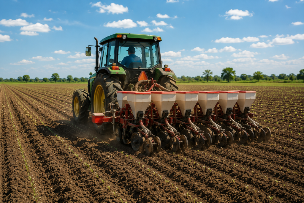 Seeder otomatis dipasang pada traktor saat menanam benih