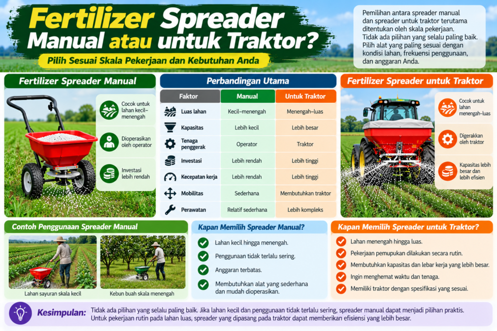 Fertilizer Spreader Manual atau untuk Trakto